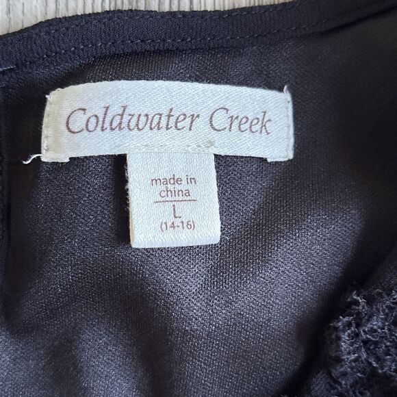 Coldwater Creek  Sleeveless Blouse Size L Black V Neck Embroidered Tunic Top - Picture 5 of 10
